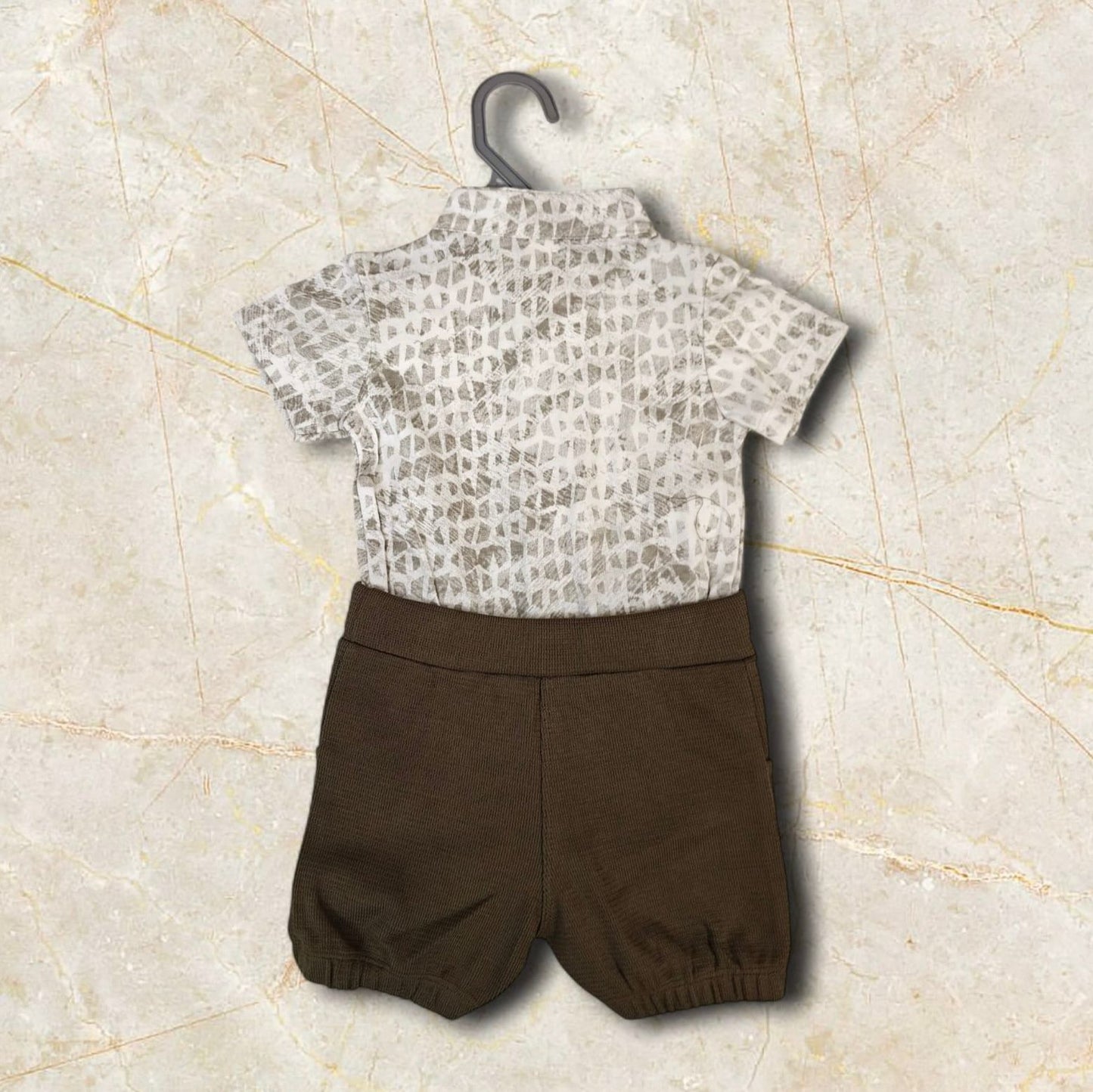 Boys Occasion Set – Brown Suspender Shorts with Bow Tie