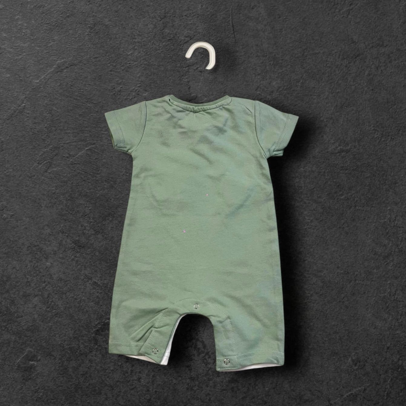 Cubtales Boys Romper – Green & White Cow Face Short Sleeve Romper