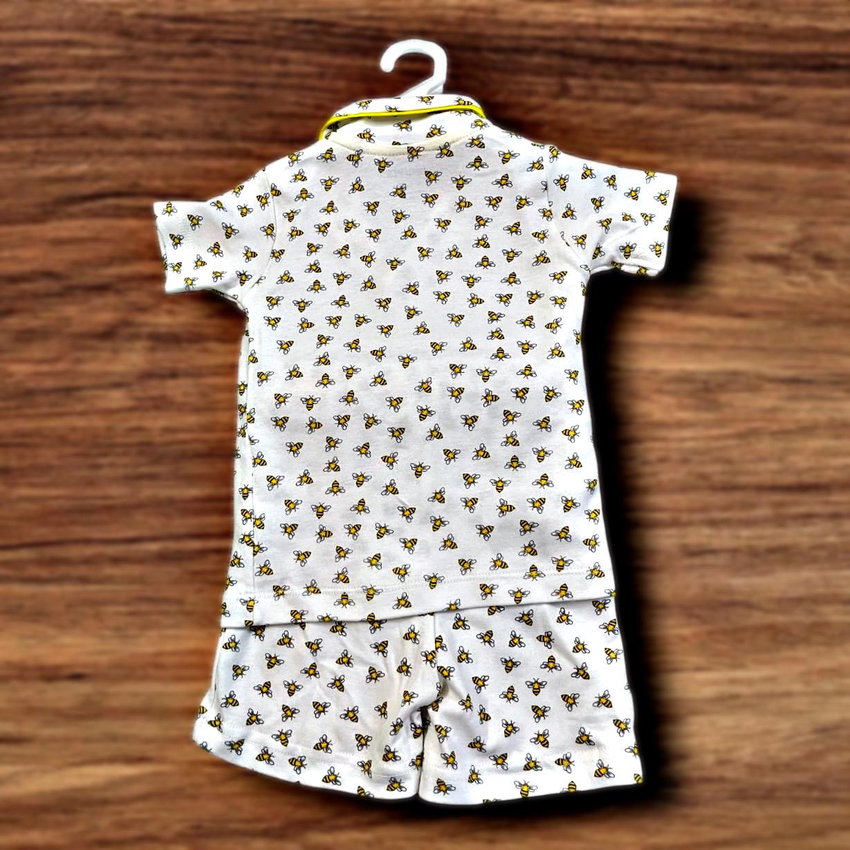 Girls' White Cotton Co-ord Set with Triangle Design