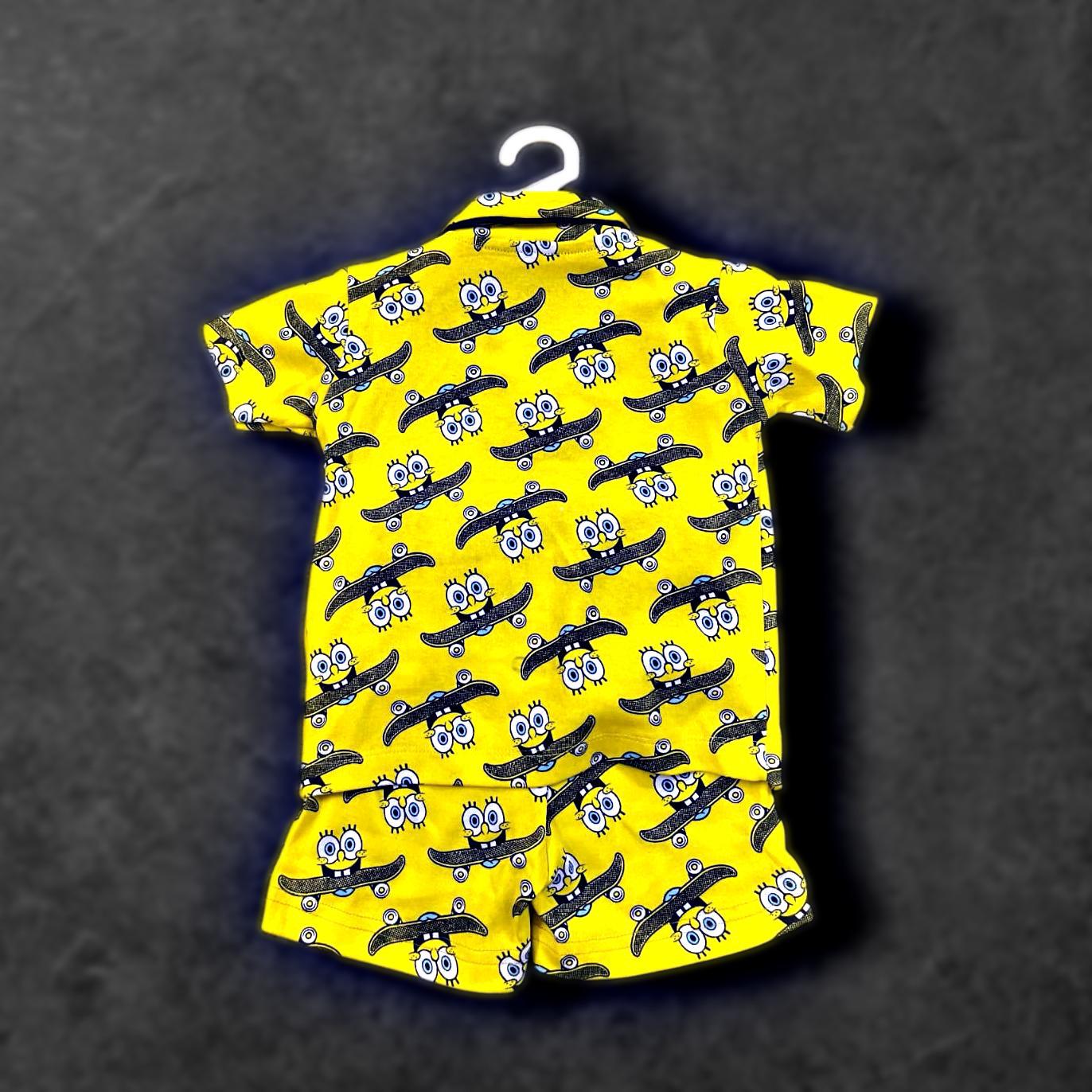 Cubtales Boys’ Yellow Car Print Cotton Shirt & Shorts Set