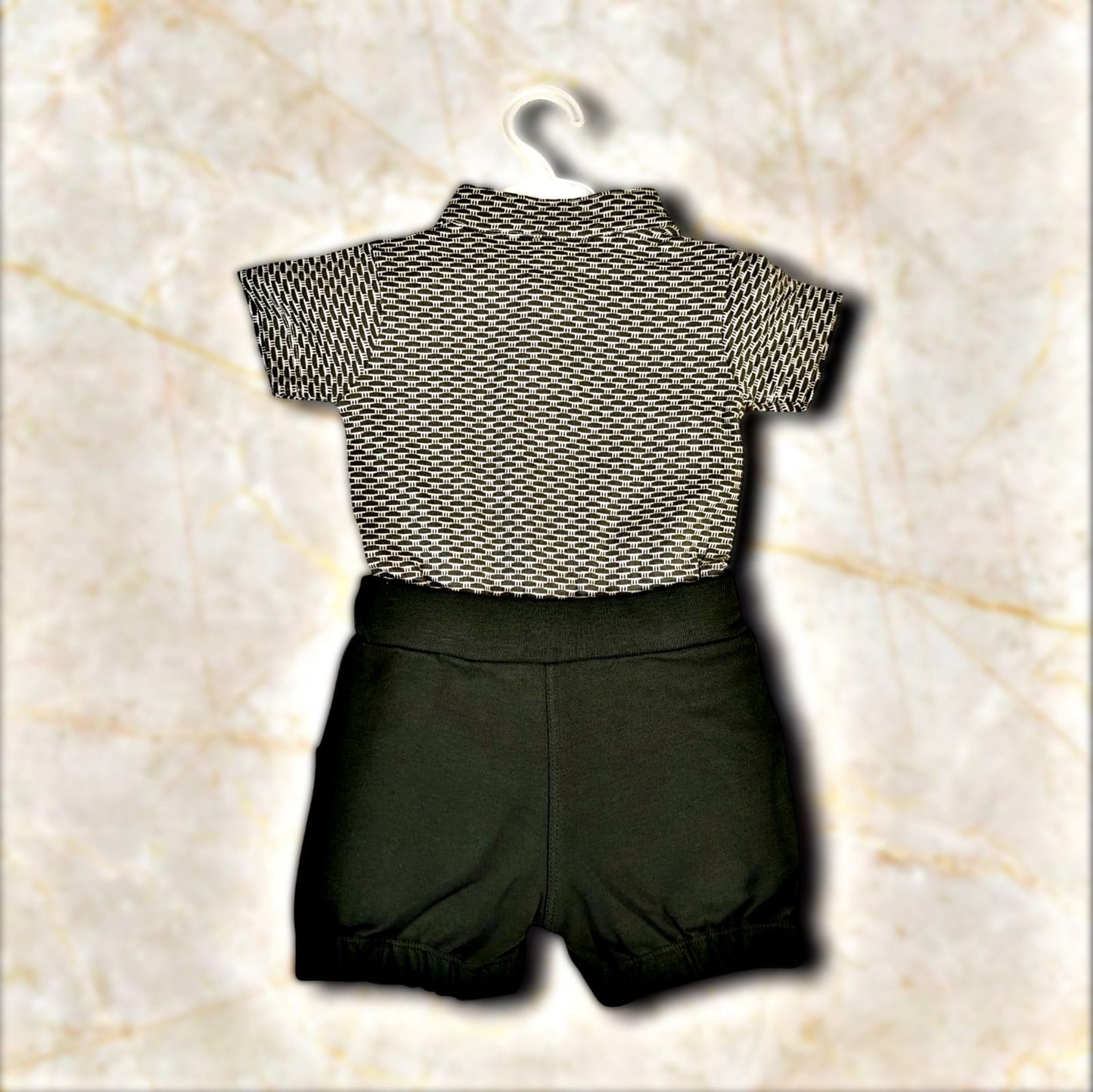 Olive Green Romper Set with Check Shirt for Baby Boys