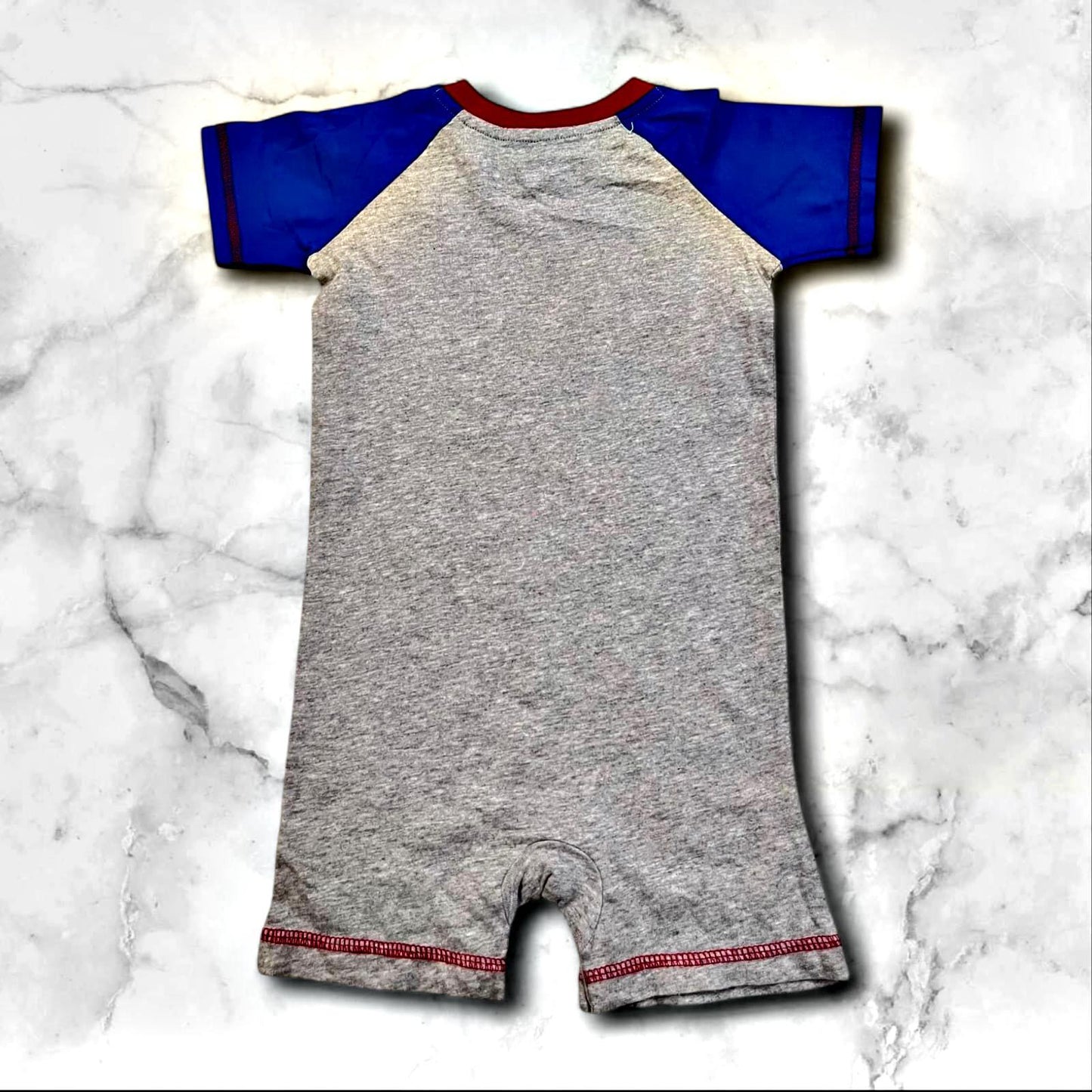 Cubtales Boys All Star Player Sports Print Grey and Blue Cotton Romper for Baby Boys