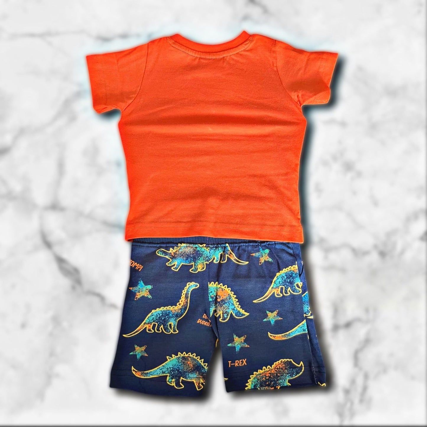 Cubtales Boys Dinosaurs Orange T-Shirt and Blue Dino Print Shorts Set for Baby Boys