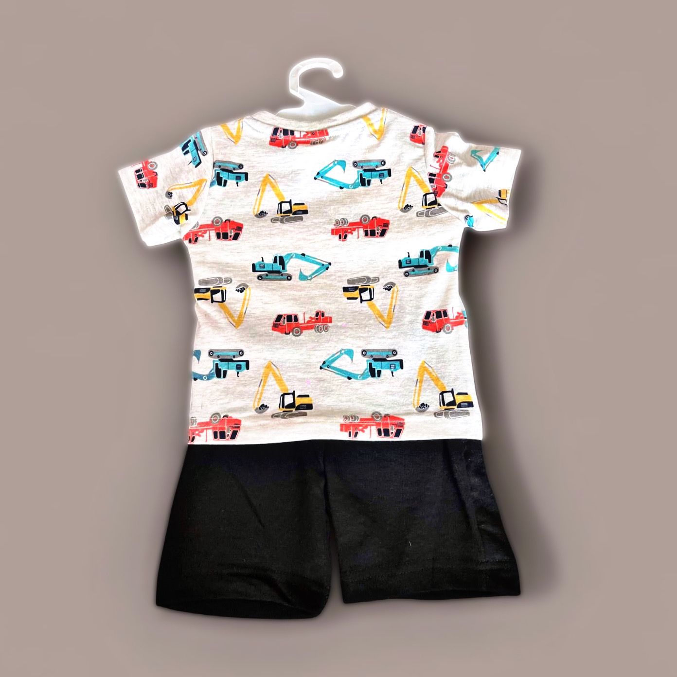 Cubtales Boys Fun Work Vroom Excavator Print T-Shirt and Black Shorts Set for Baby Boys