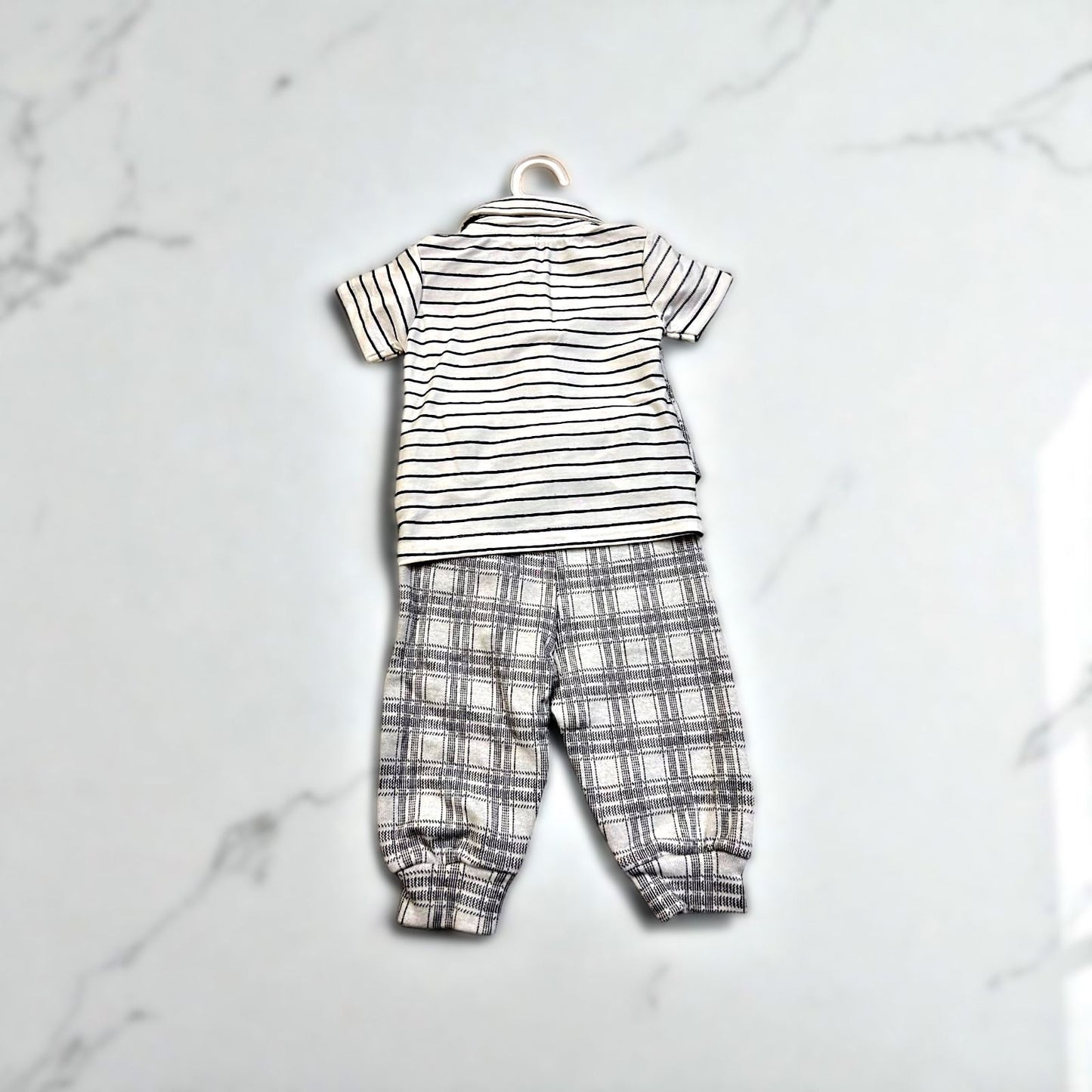 Cubtales Boys White Check Formal Co-ord Set with Stripe Shirt, Vest & Pants for Baby Boys