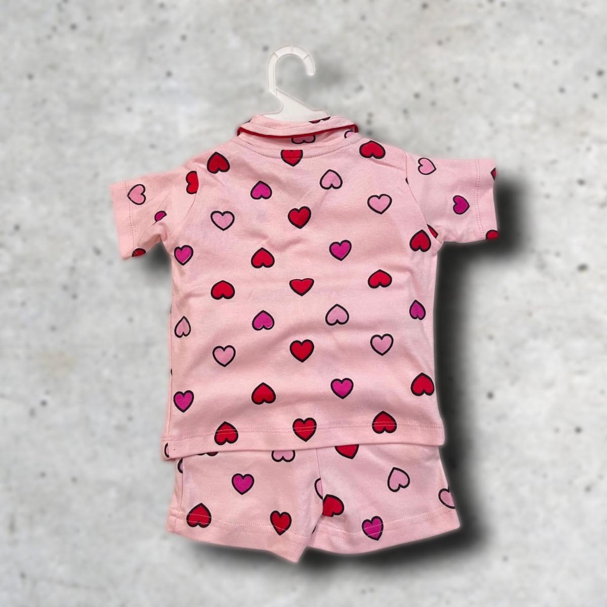 Girls Co-ord Set in Pink Cotton – Heart Motif | Cubtales