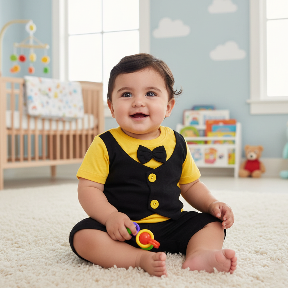 Cubtales Toddler Formal T-Shirt & Shorts Set – Yellow & Black