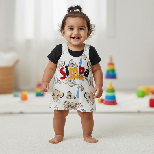 Cubtales Boys Simba Lion King Dungaree and Black T-Shirt Set for Baby Boys