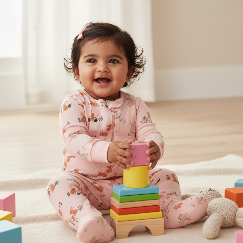 Animal Print Cotton Sleepsuit with Footies