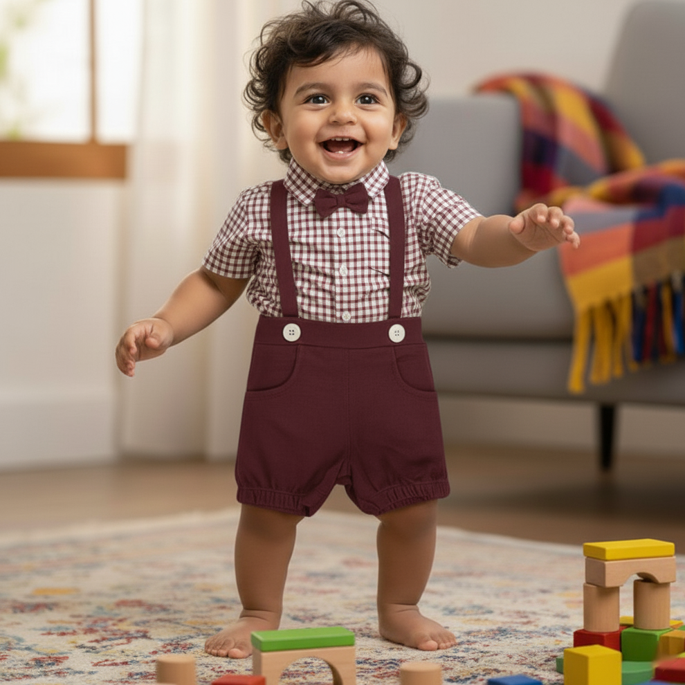 Baby Boy Suspender Romper Set