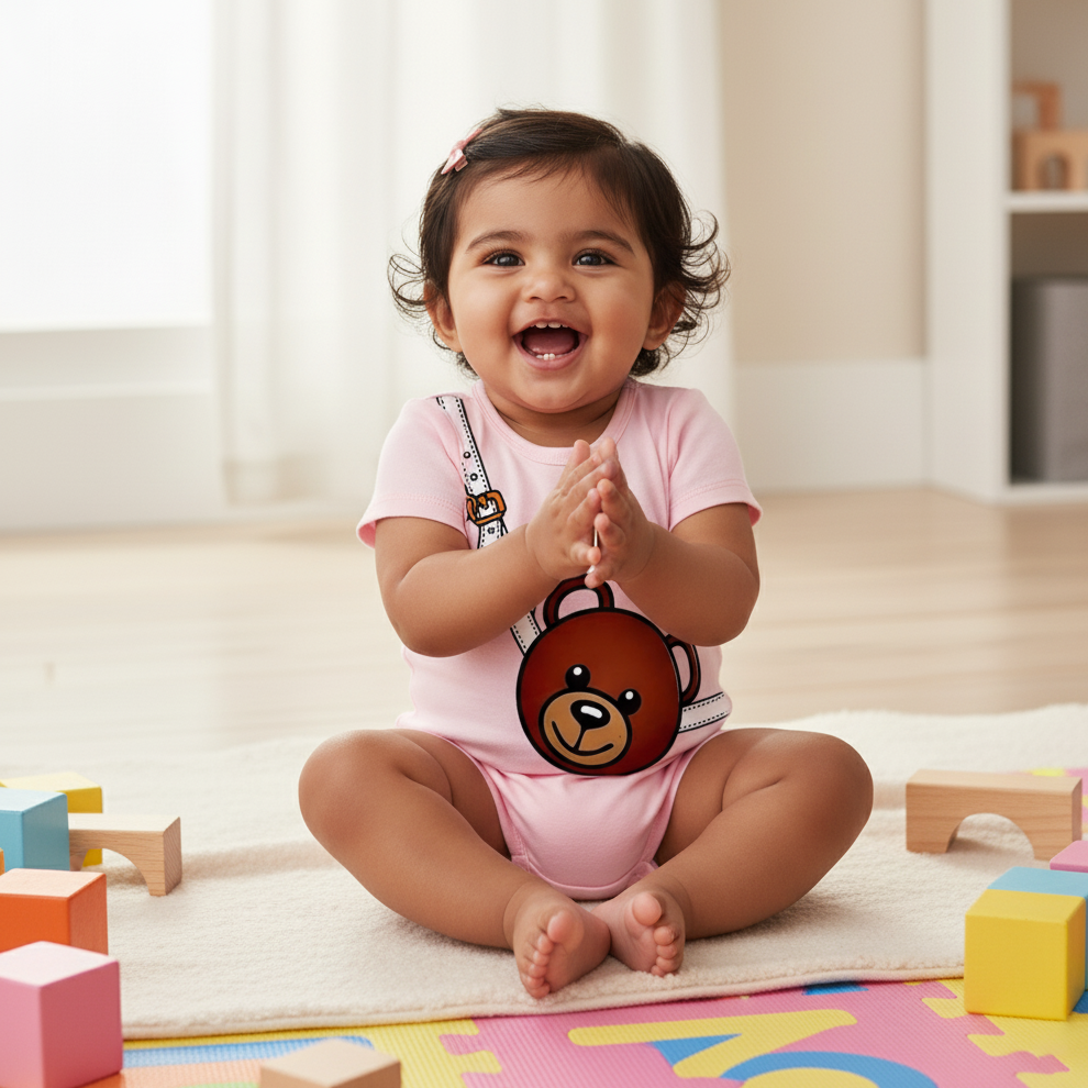 Cubtales Bunny Print Cotton Footie Jumpsuit for Baby Girls & Toddlers