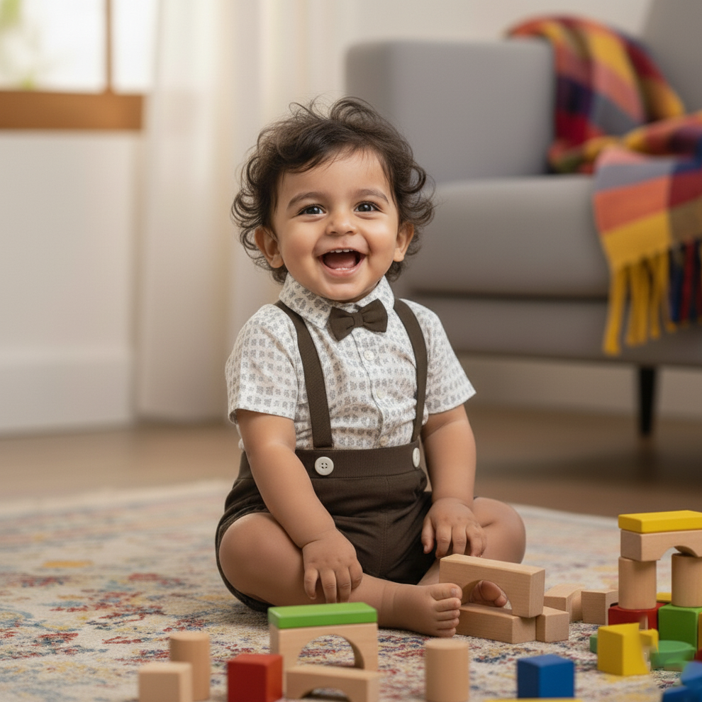 Boys Occasion Set – Brown Suspender Shorts with Bow Tie