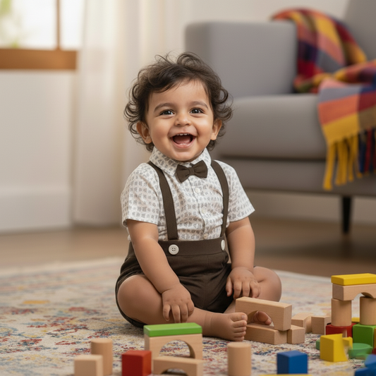 Boys Occasion Set – Brown Suspender Shorts with Bow Tie