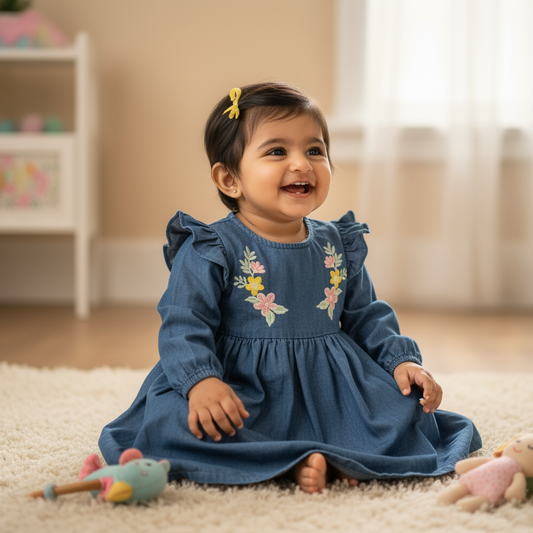 Charming in Blue: Floral Delight for Your Little Princess