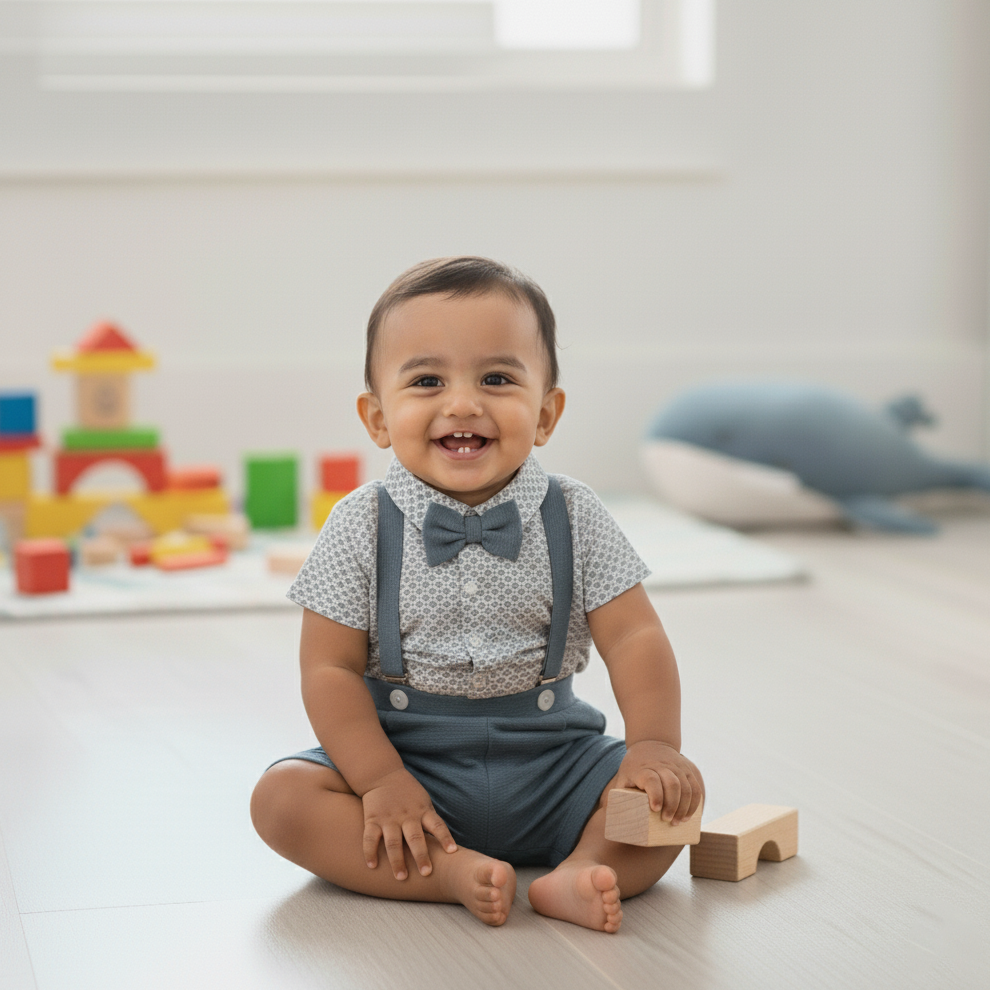 Classic British Baby Romper – Elegant Design with Timeless Detailing