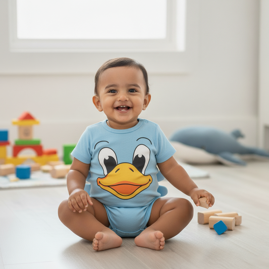 Cubtales Boys Blue Duck Face Cotton Romper for Baby Boys