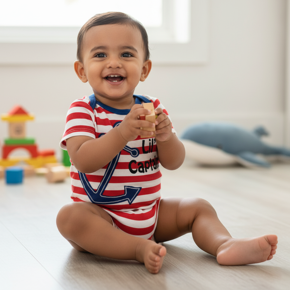 Cubtales Boys Red and White Striped Cotton Romper for Baby Boys