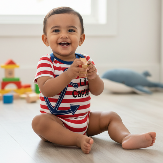 Cubtales Boys Red and White Striped Cotton Romper for Baby Boys