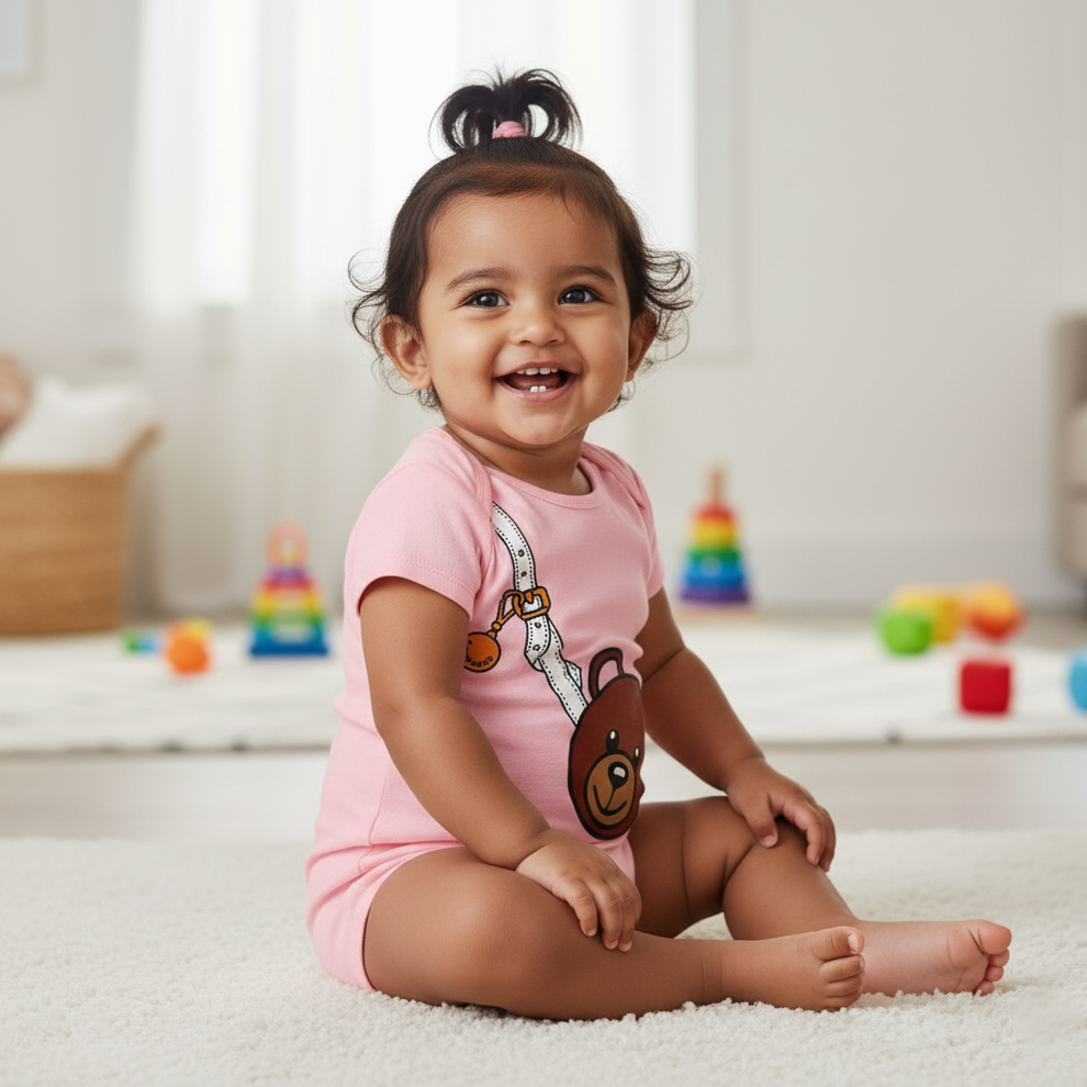 Cubtales Bunny Print Cotton Footie Jumpsuit for Baby Girls & Toddlers