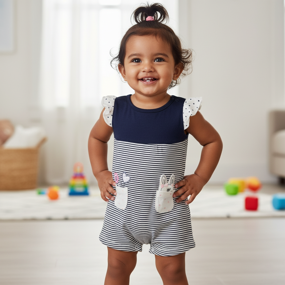 Cubtales Cute Bunny & Floral Print Romper for Baby Girls & Toddlers