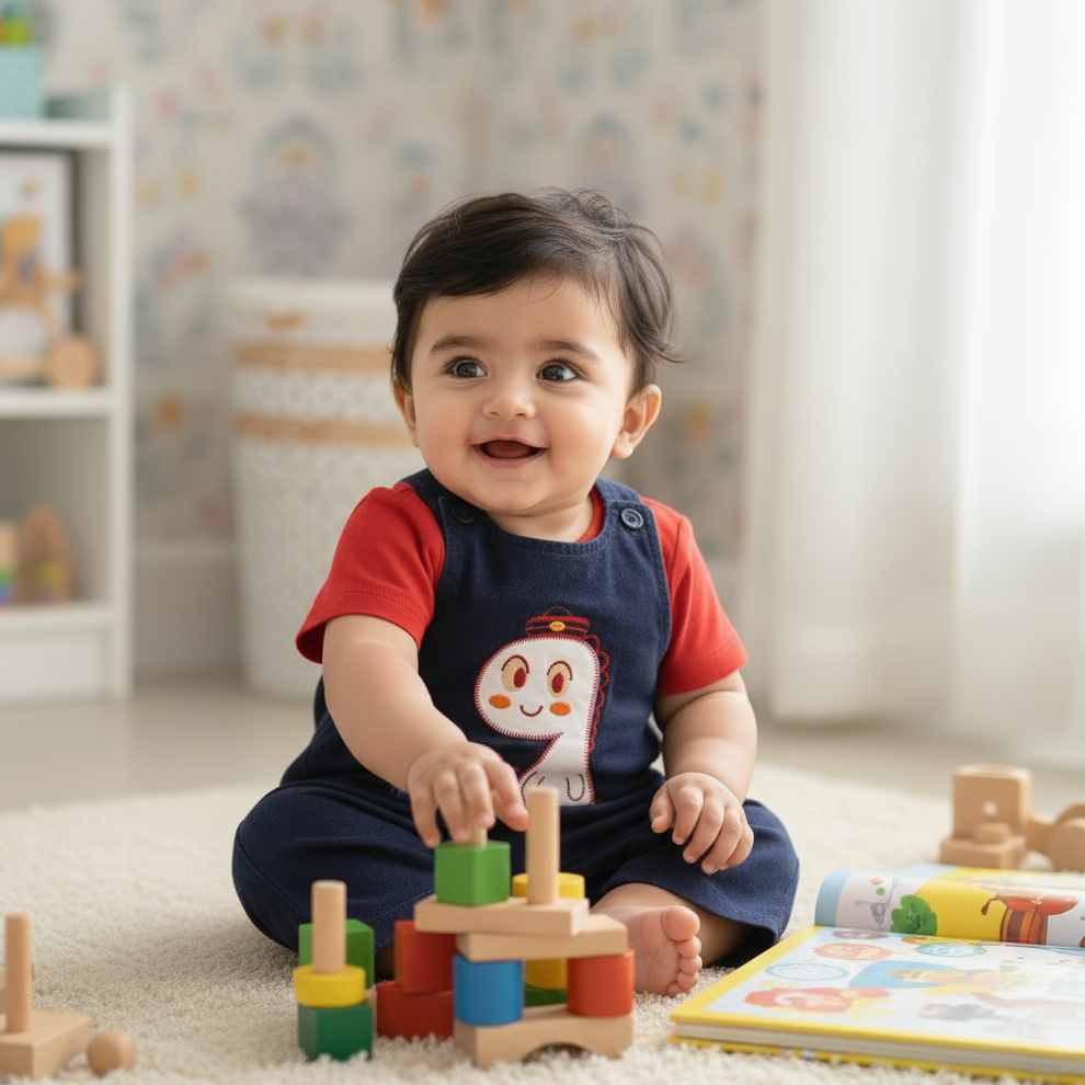 Cubtales Dino Sailor Boy Romper – Red & Navy Blue