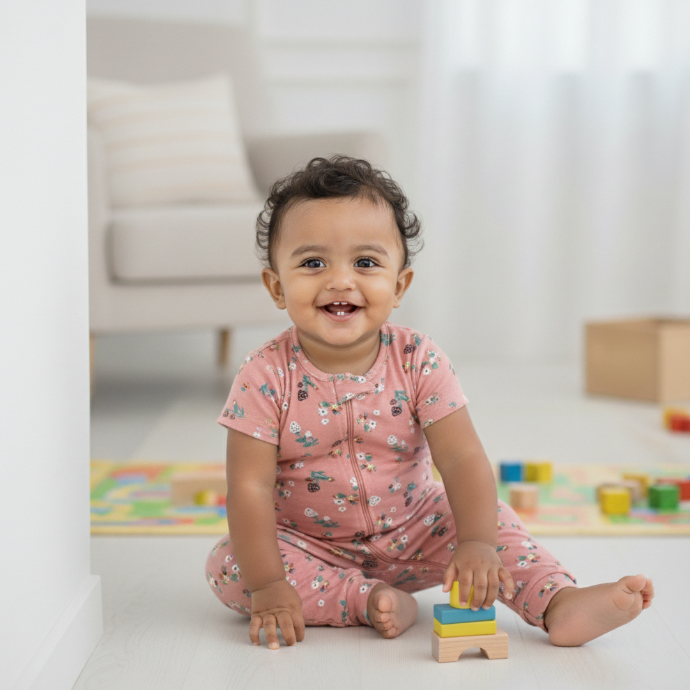 Cubtales Girls Pink Floral Print Cotton Sleepsuit for Baby Girls