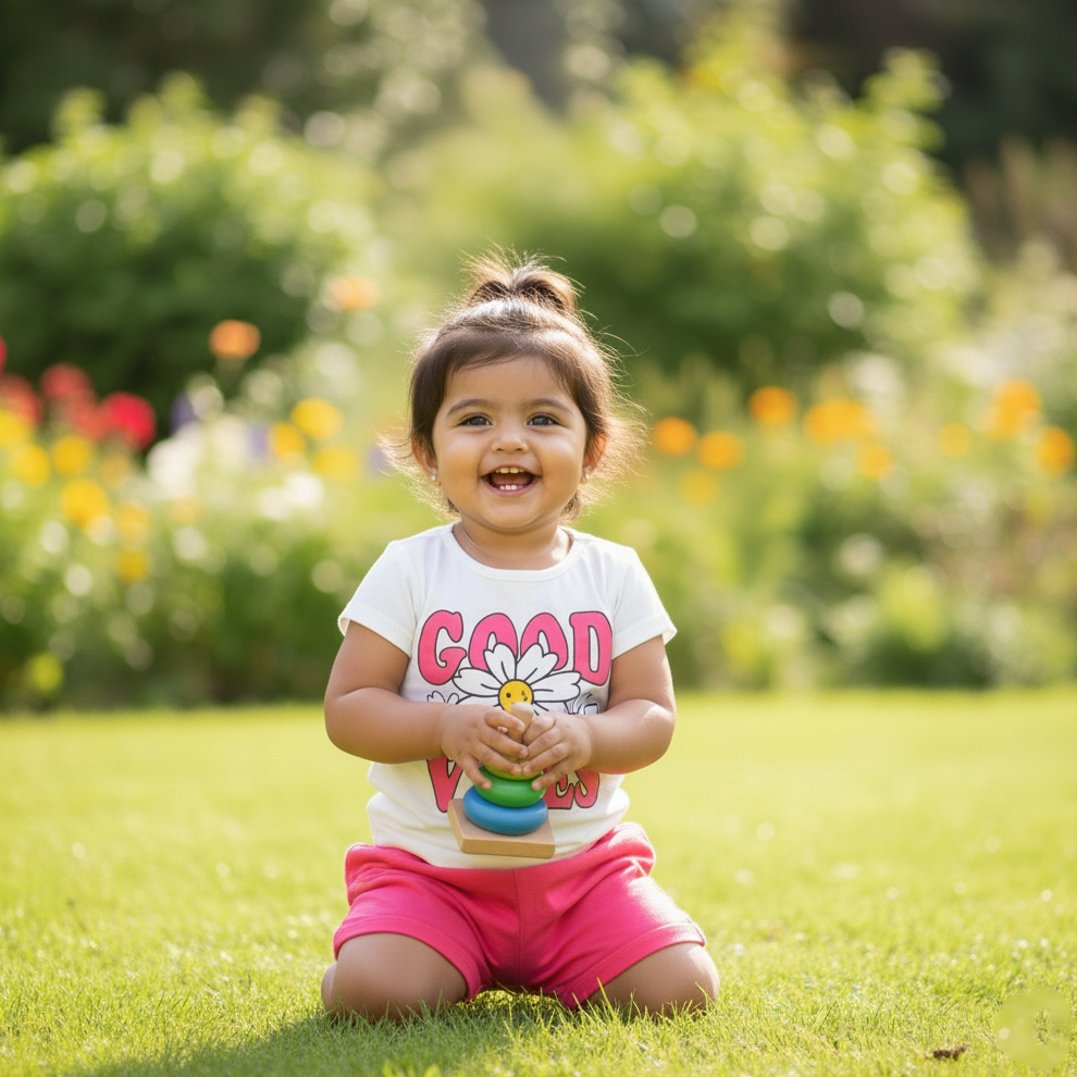 Cubtales Good Vibes T-Shirt and Shorts Set White and Pink 0-3 Years