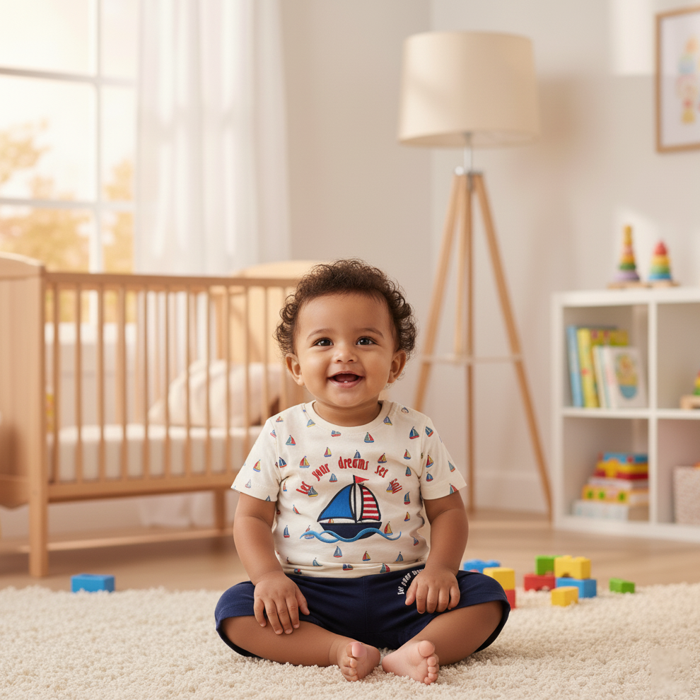 Cubtales Nautical Sailboat T-Shirt & Shorts Set for Boys