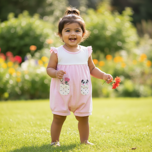 Cubtales Panda & Floral Print Romper for Baby Girls & Toddlers