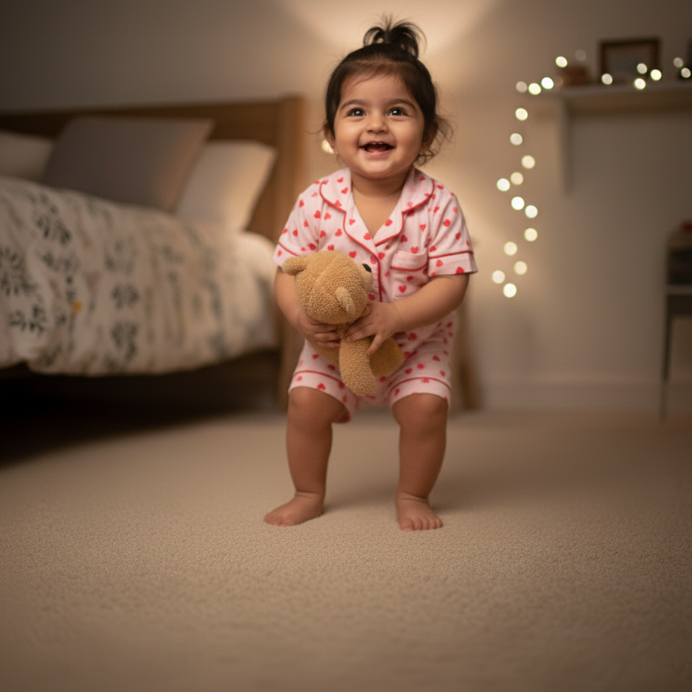 Girls Co-ord Set in Pink Cotton – Heart Motif | Cubtales