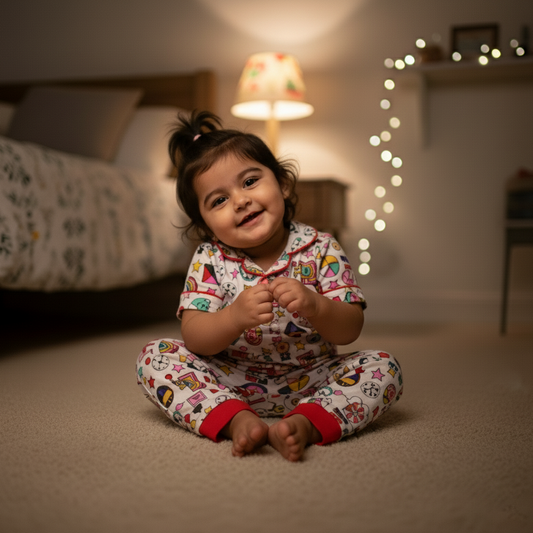 Girls Co-ord Set in Printed Cotton – Heart Motif | Cubtales