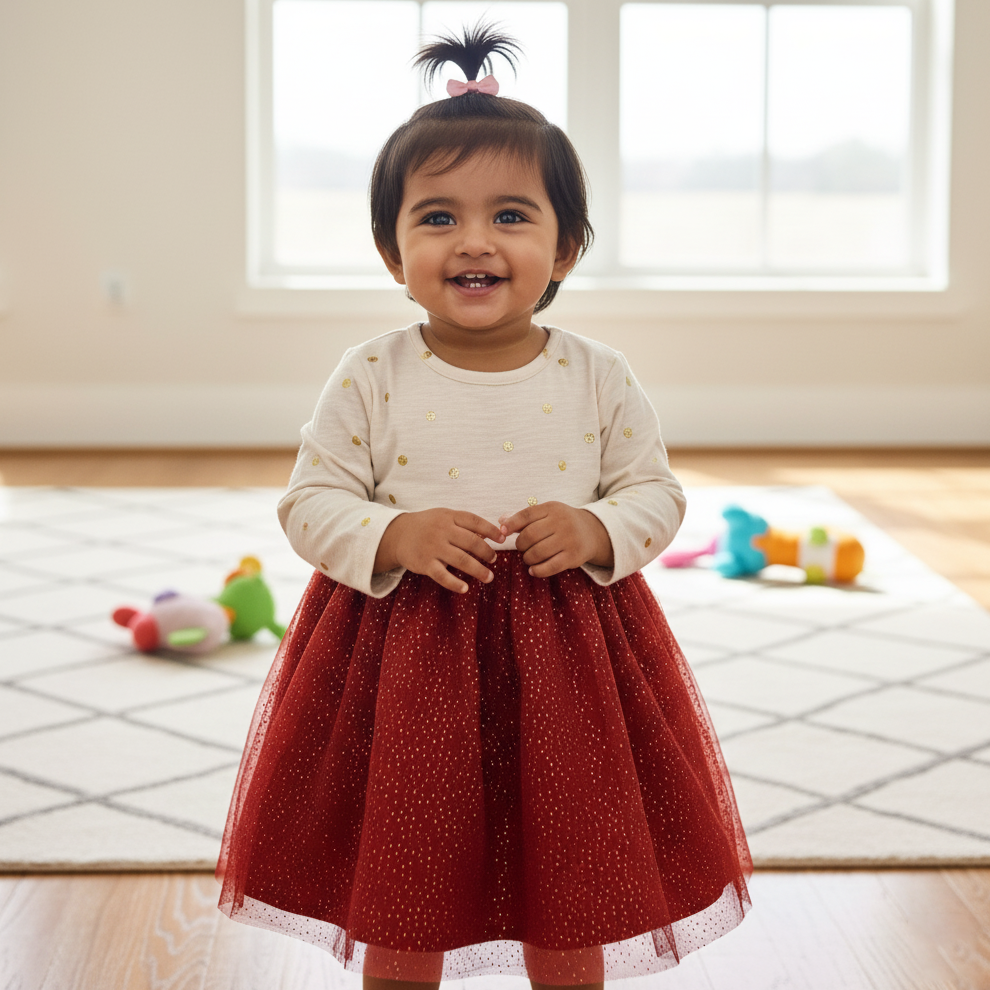 Girls Cotton Frock in White and Red – Lightweight & Breathable