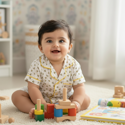 Girls' White Cotton Co-ord Set with Triangle Design