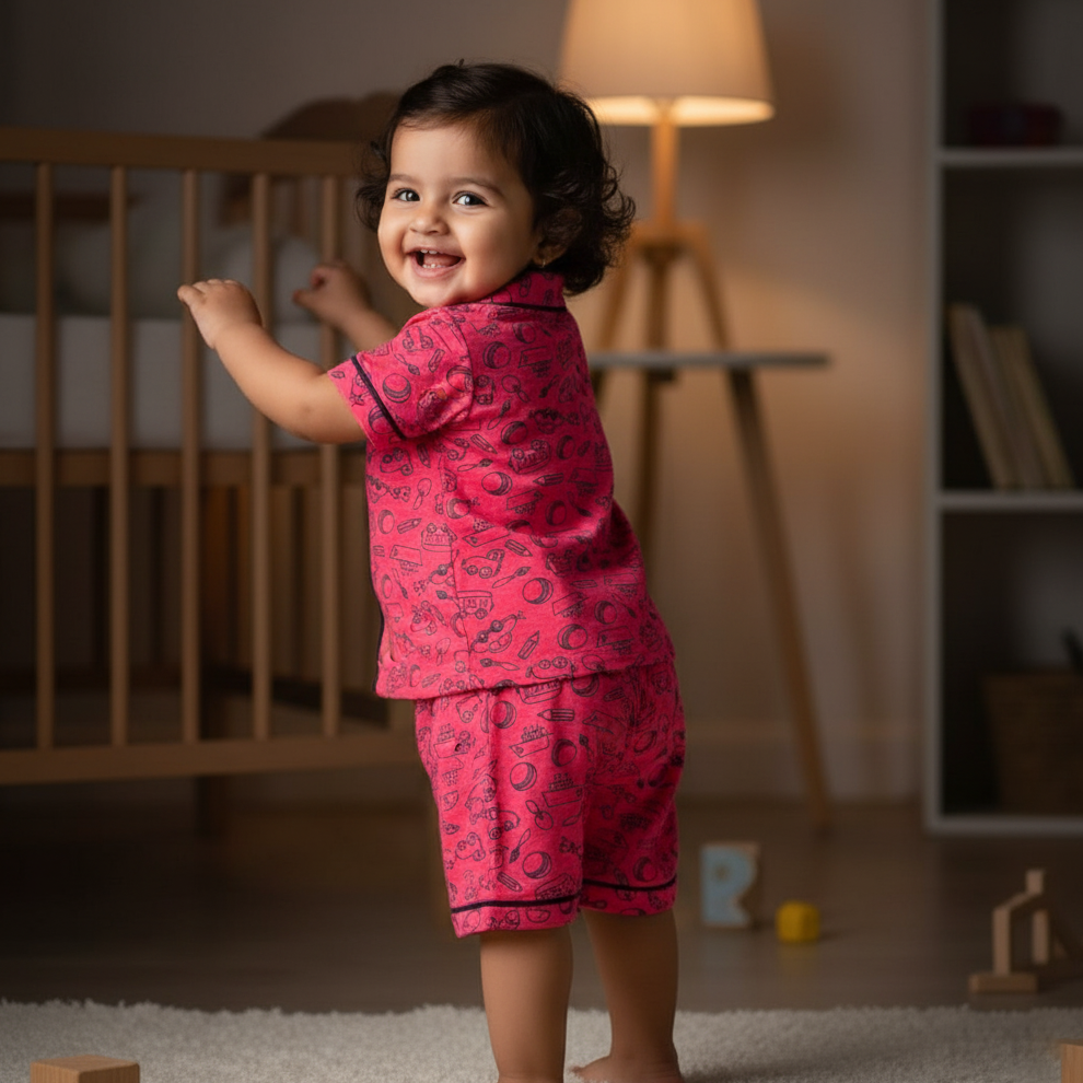 Girls' White Cotton Co-ord Set with Triangle Design