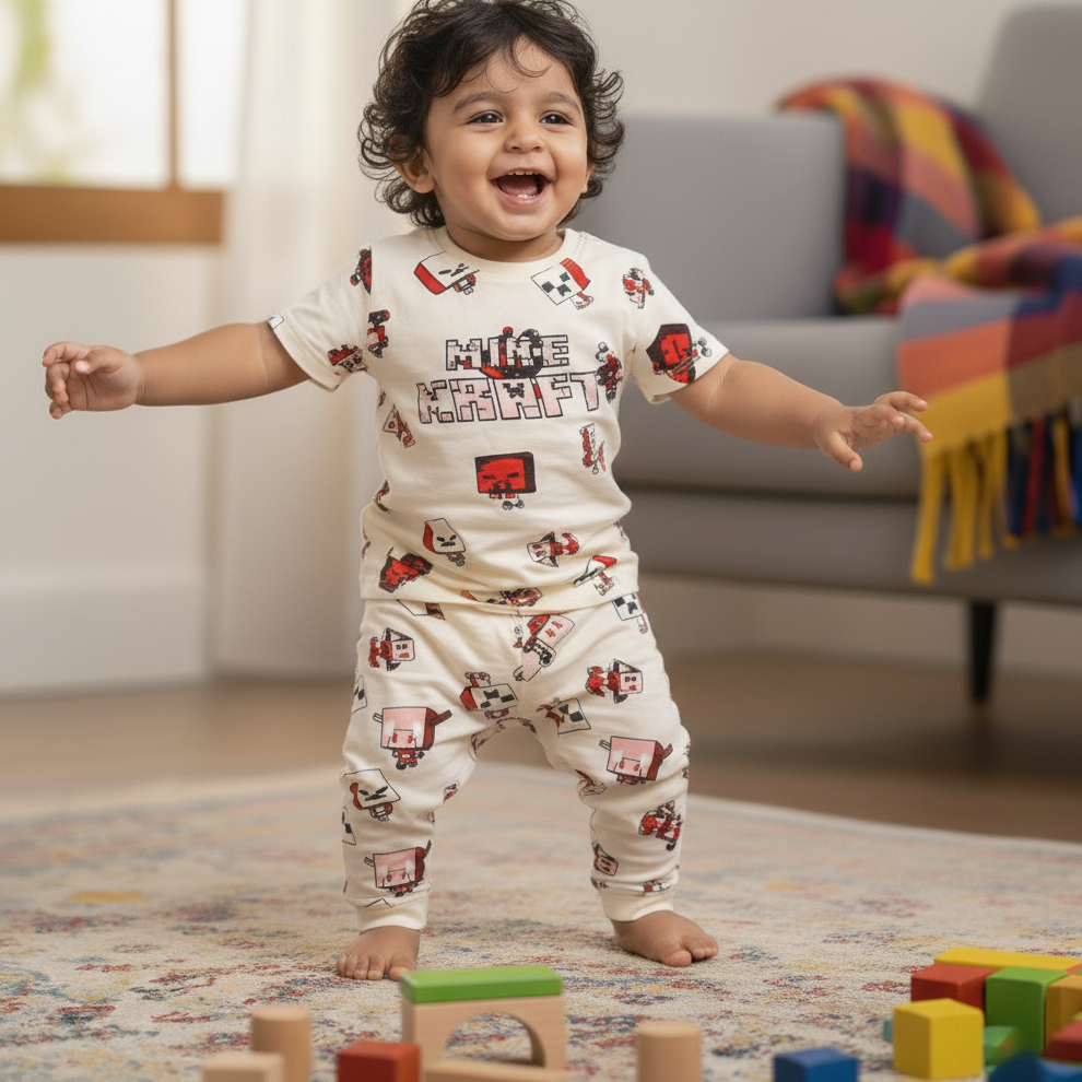 Cubtales Minecraft Print Cotton Pyjama Set for Toddler Boys