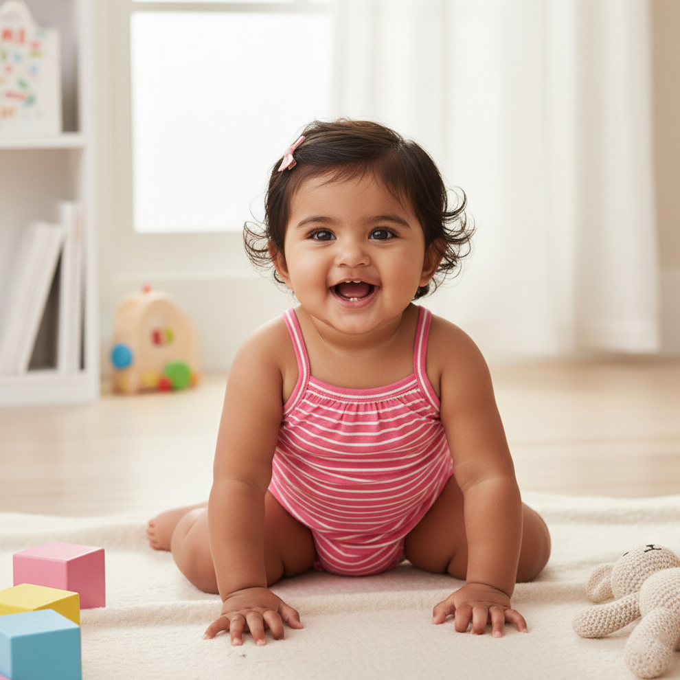 Cubtales Pink & White Stripe Cotton Romper for Baby Girls & Toddlers
