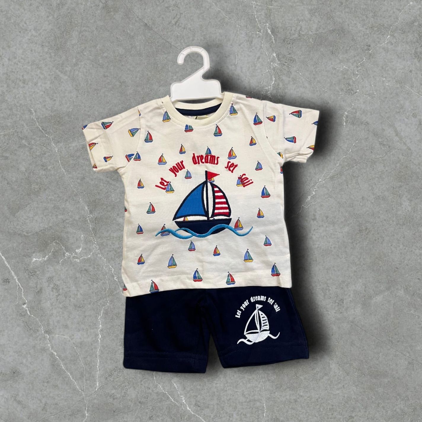 Cubtales Nautical Sailboat T-Shirt & Shorts Set for Boys