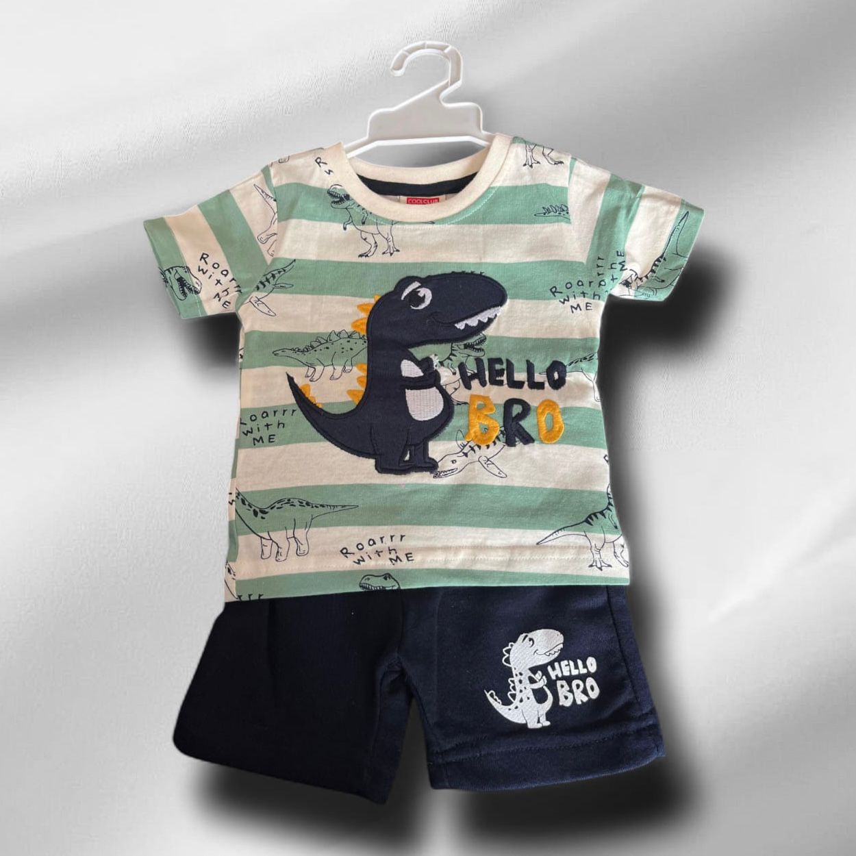 Cubtales Dino Hello Bro T-Shirt & Shorts Set for Boys