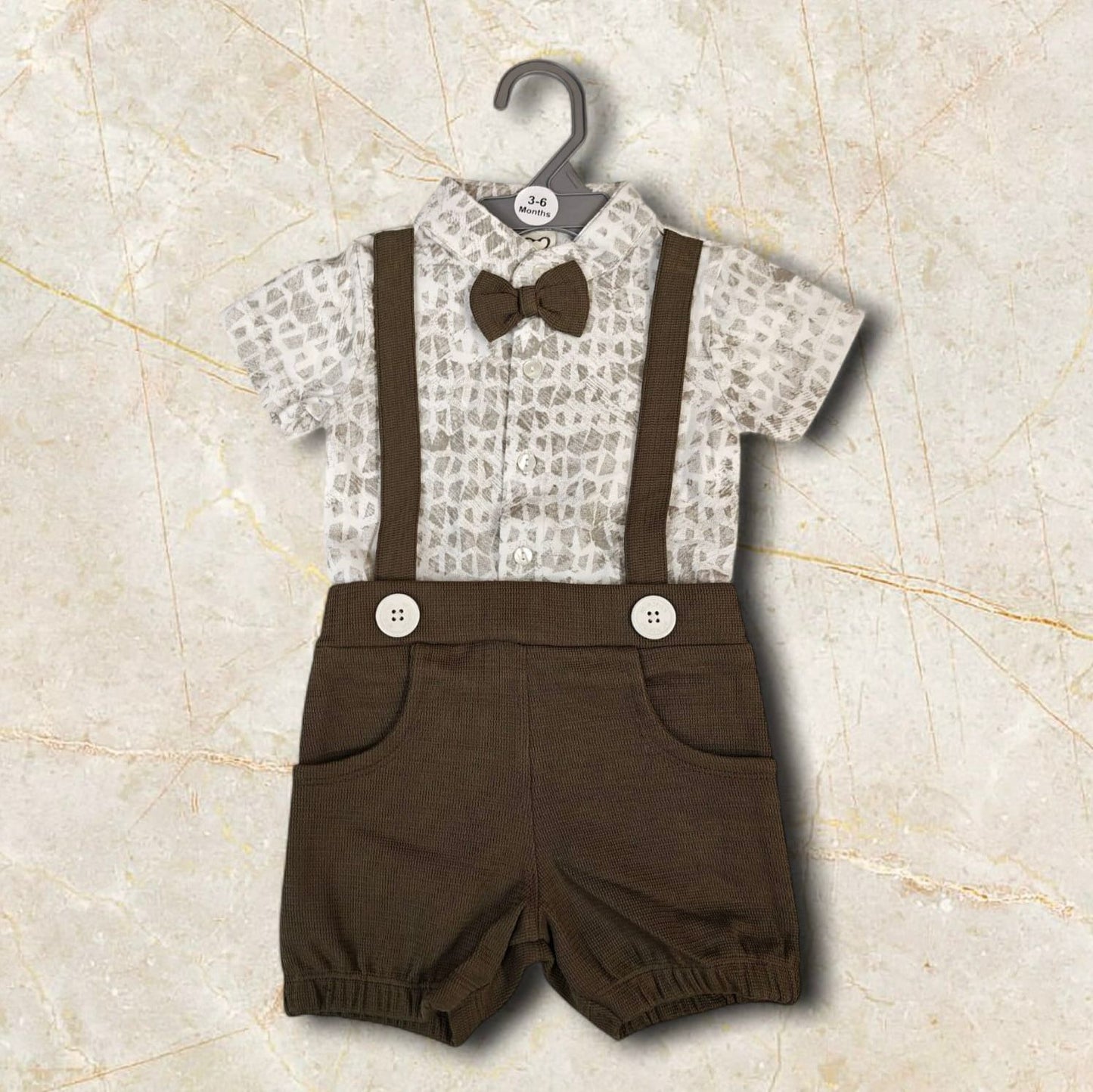 Boys Occasion Set – Brown Suspender Shorts with Bow Tie