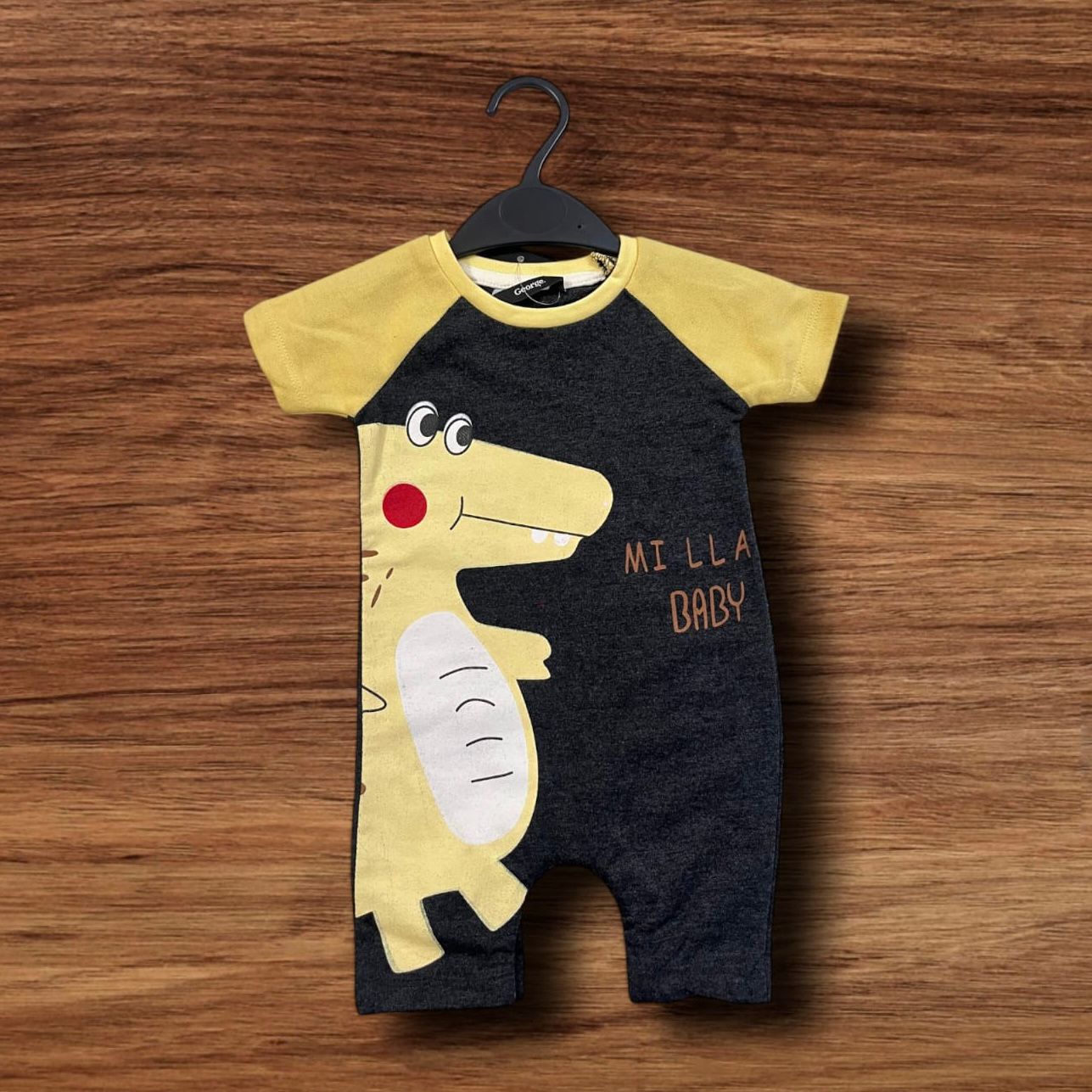 Cubtales Boys Romper – Crocodile Print Navy & Yellow Short Sleeve Romper