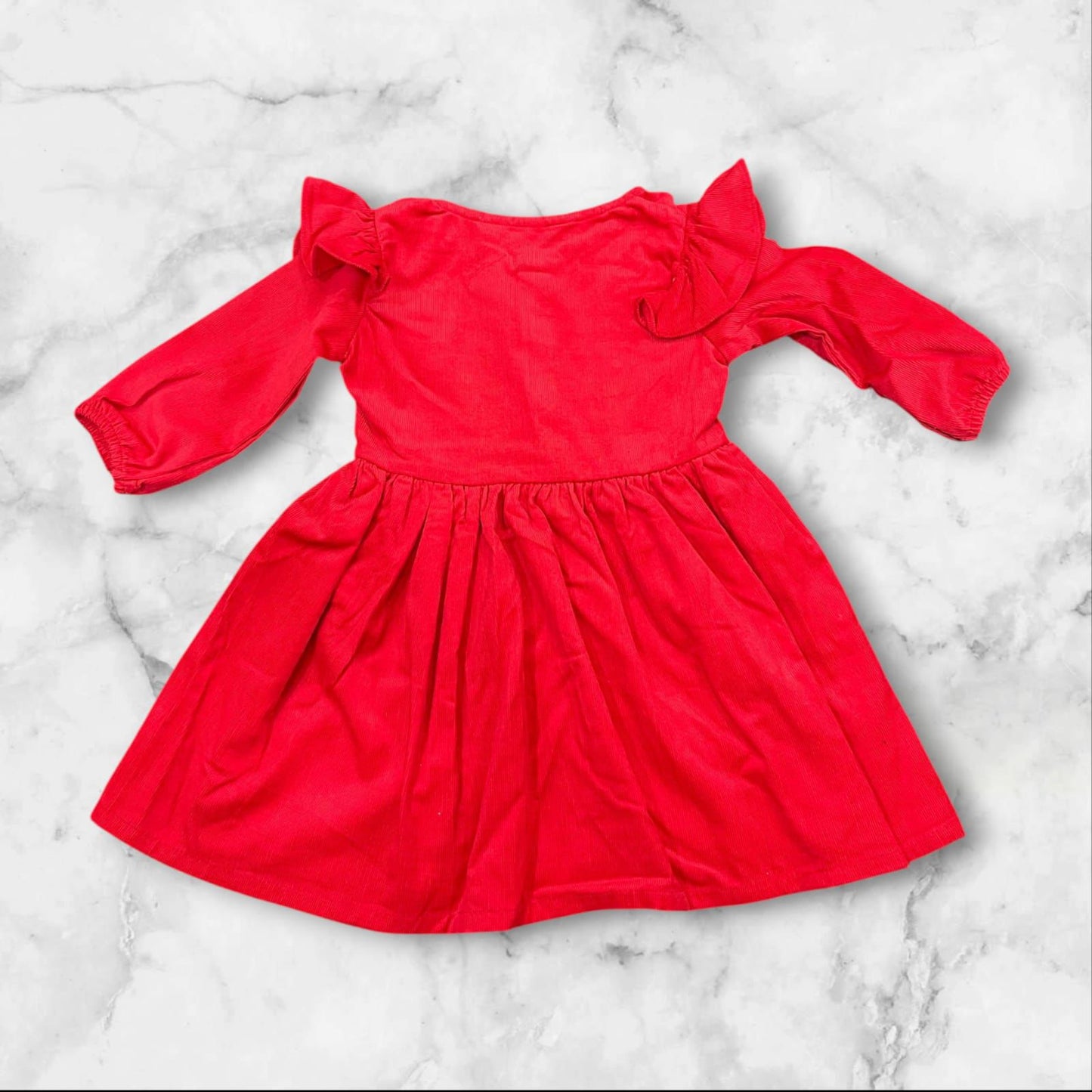 Cubtales Girls Dress – Red Floral Embroidered Long Sleeve Frock
