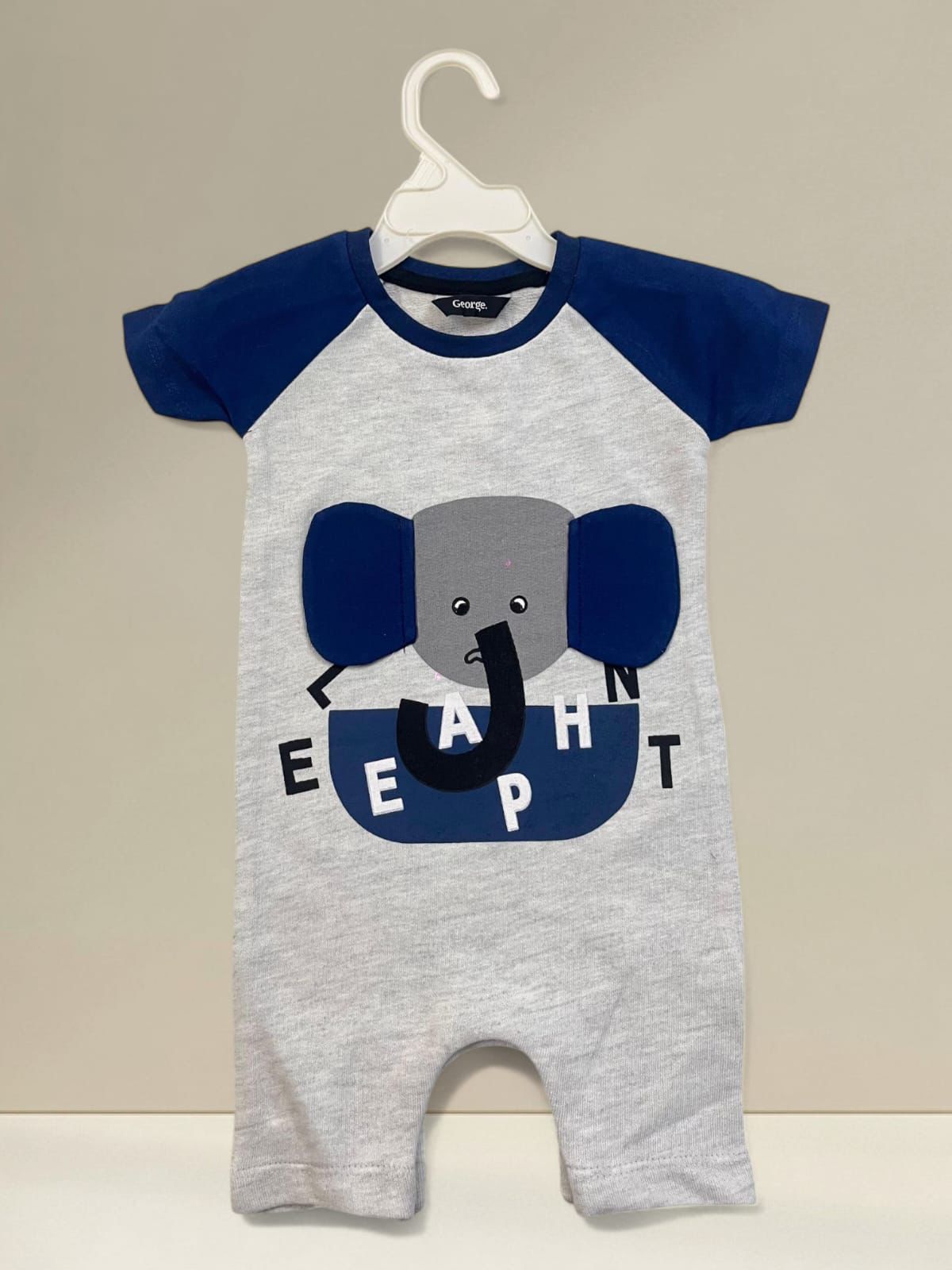 Cubtales Boys Grey & Navy Elephant Print Romper