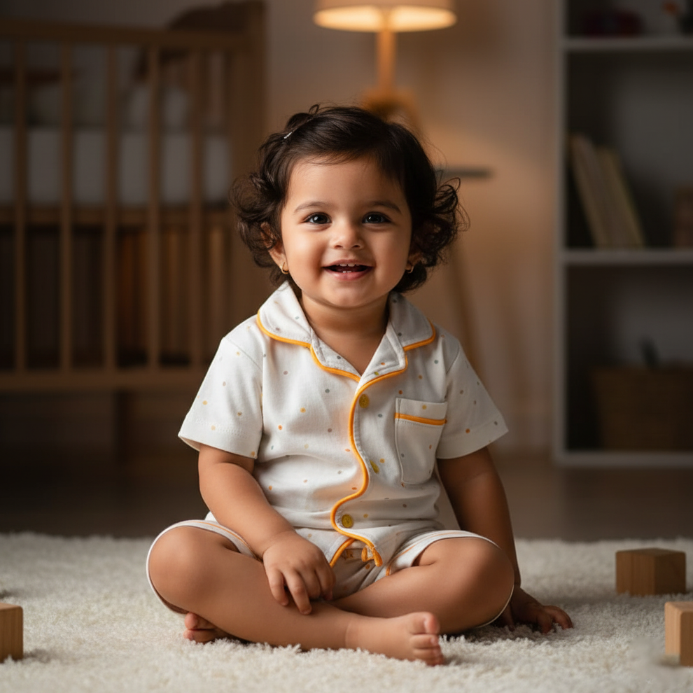 White Polka Dot Nightwear Set for Baby Girls