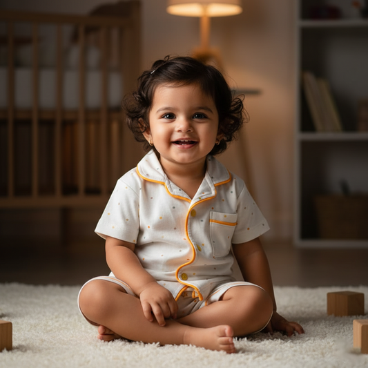 White Polka Dot Nightwear Set for Baby Girls