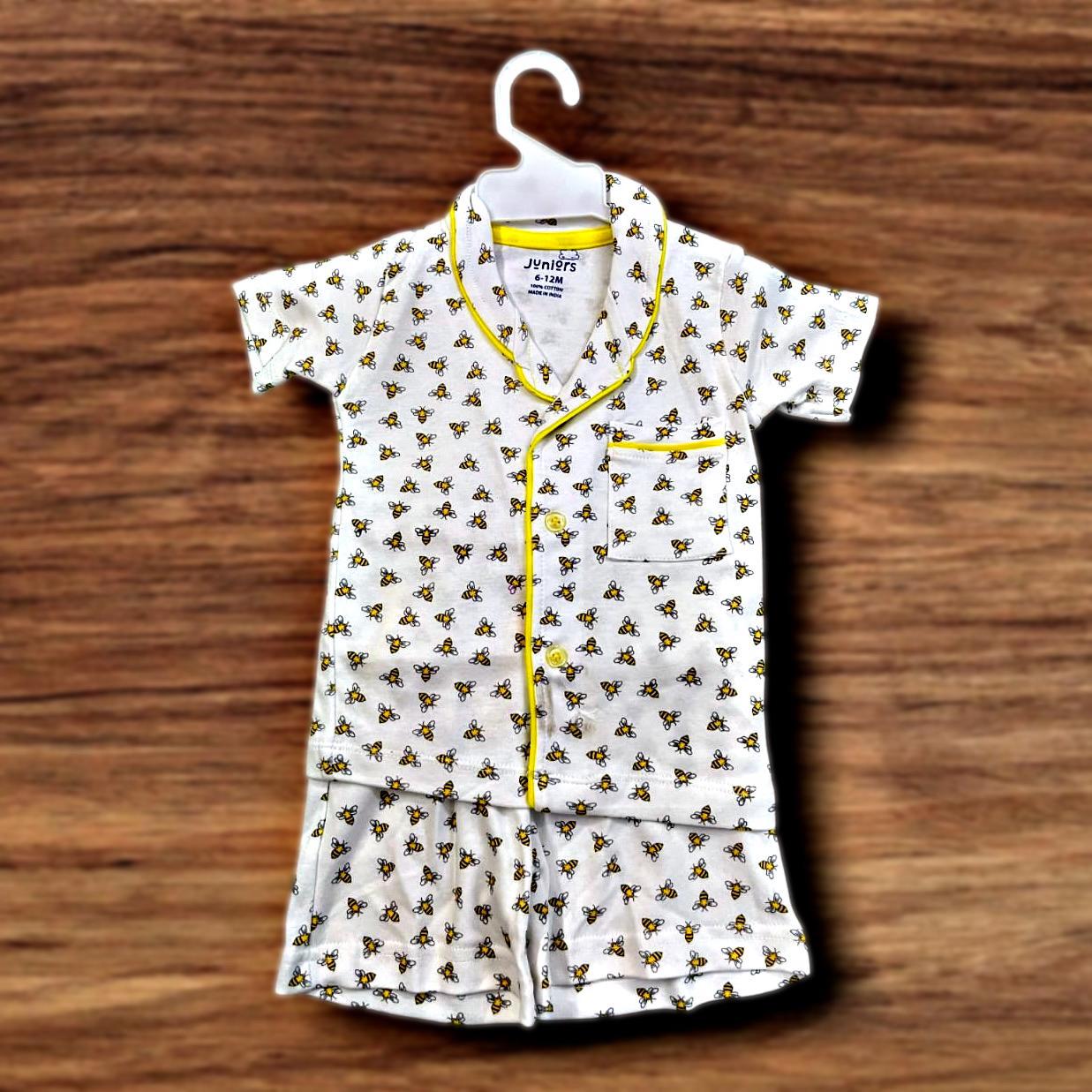 Girls' White Cotton Co-ord Set with Triangle Design