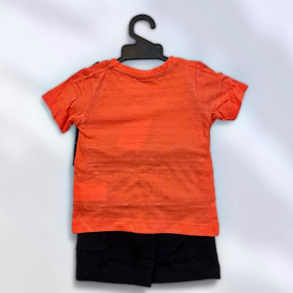 2-Piece Baby Boy Party Wear Set – Orange Tee & Black Shorts