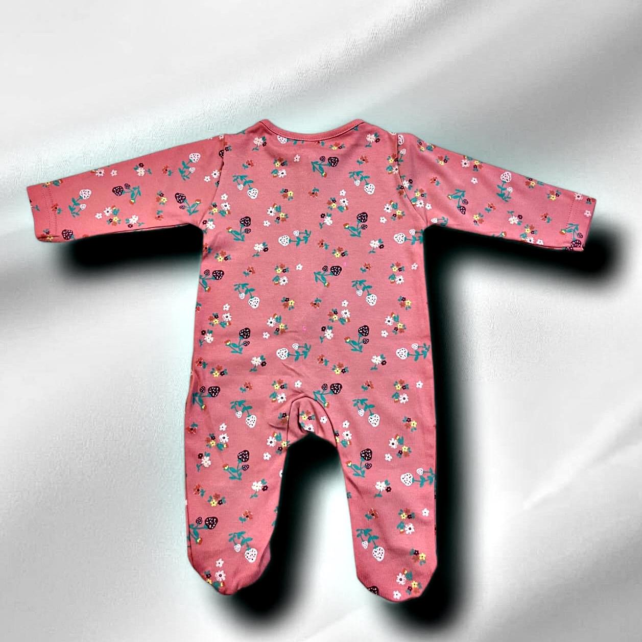 Cubtales Girls Pink Floral Print Cotton Sleepsuit for Baby Girls