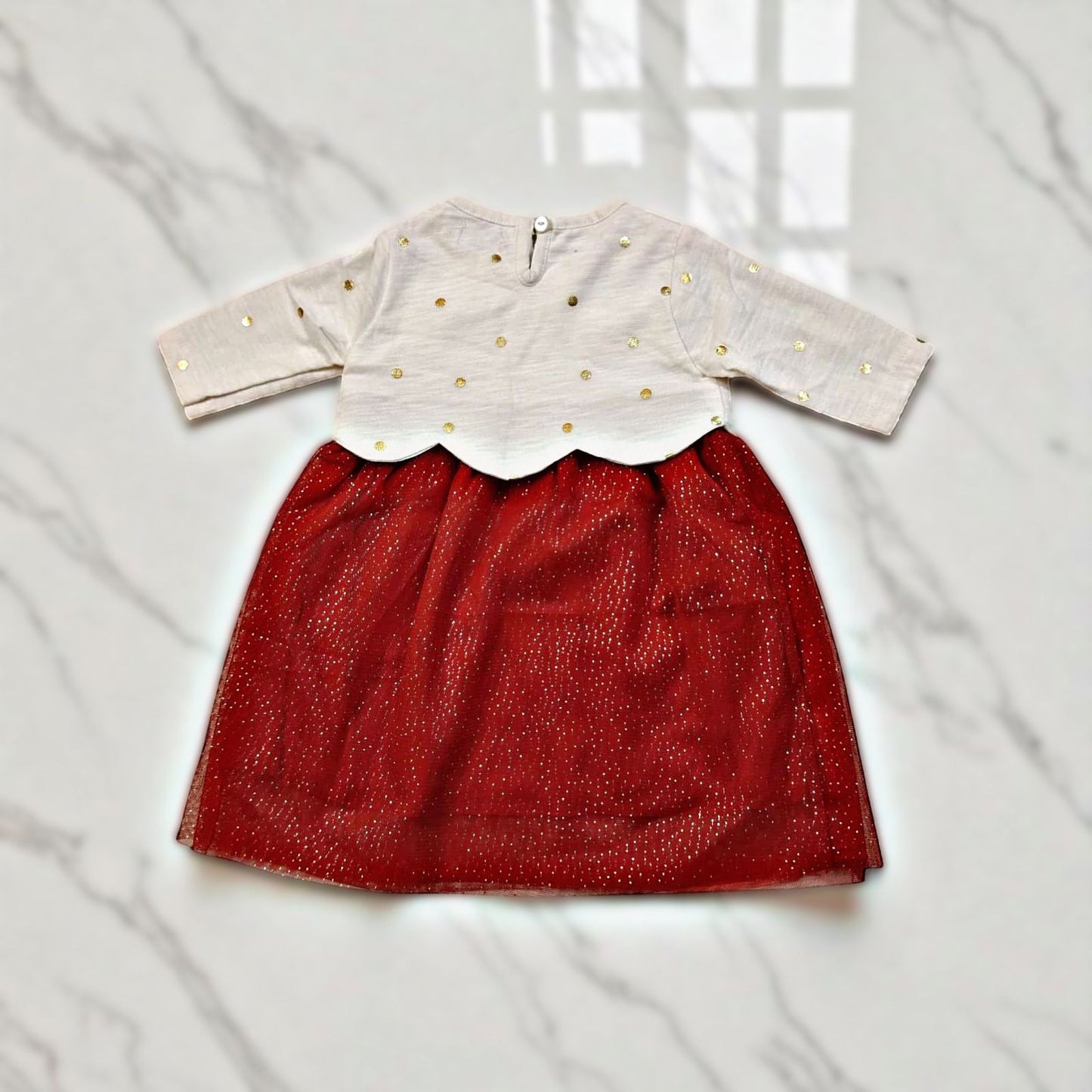 Girls Cotton Frock in White and Red – Lightweight & Breathable