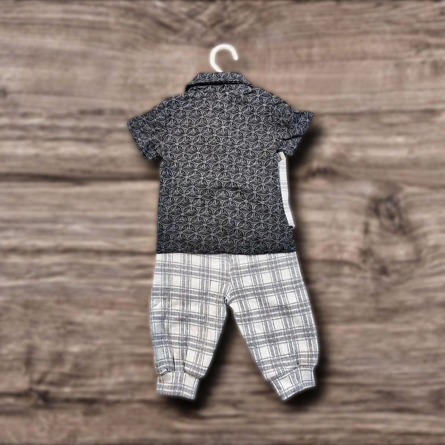 Cubtales Boys Black & White Check Formal Co-ord Set with Shirt, Vest, Bow Tie & Pants for Baby Boys