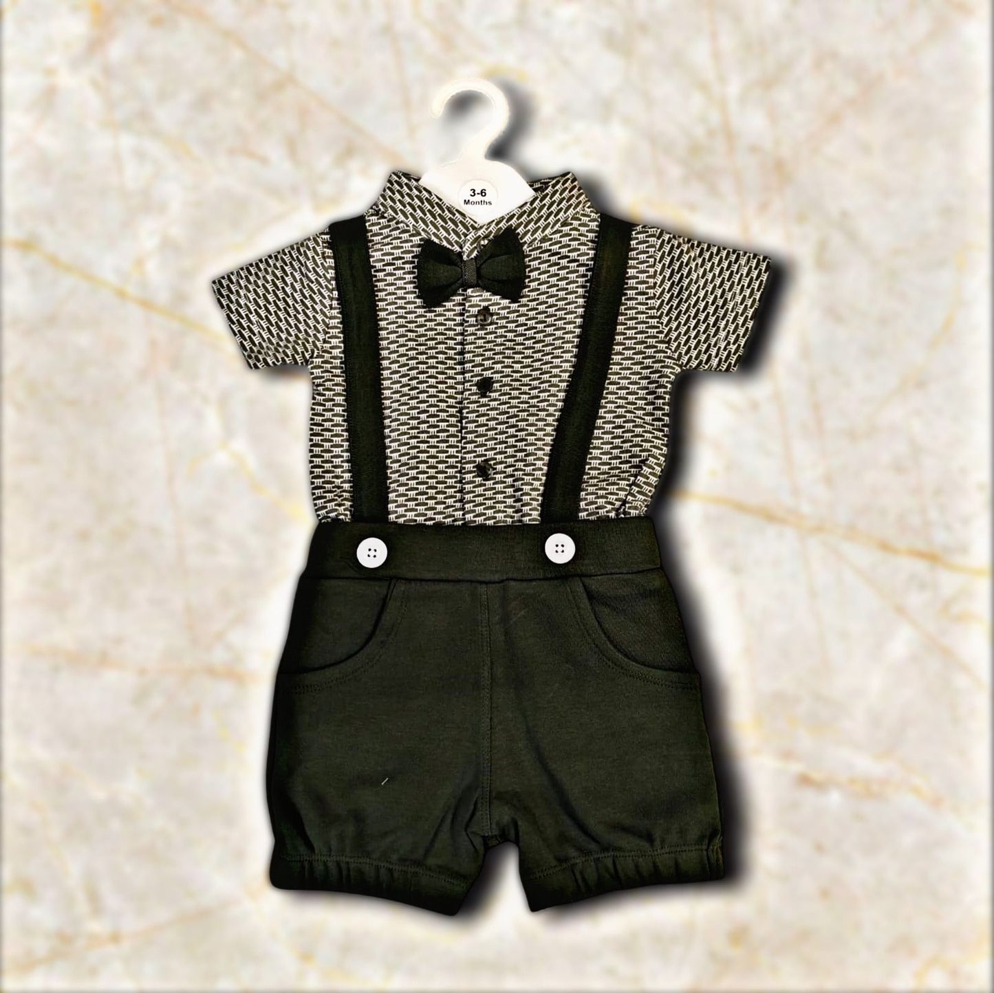 Olive Green Romper Set with Check Shirt for Baby Boys